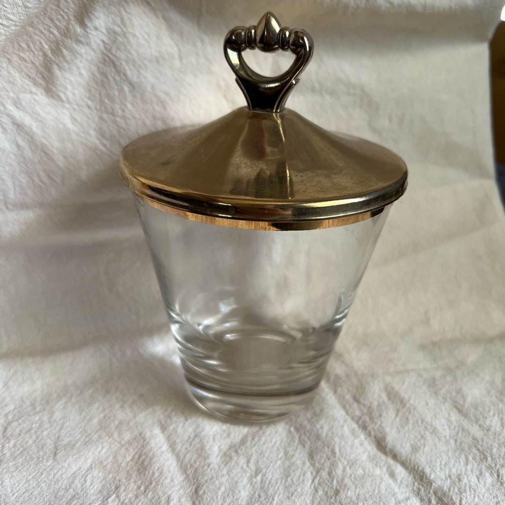 Vintage glass kronex jar. Gold lid